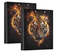 Fustylead Vivid Tiger in Flames 3 Ring Binder, D-Rings 1.5 Inch Binder, Fits 200 Sheets of A4 Paper, Durable Binder Clipboard & Clean View with Inside Pockets for School Home Office