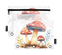 Fustylead Watercolor Aesthetic Red Mushrooms and Fern Big Capacity Pencil Bag Fits 3 Ring Binders, Waterproof Pencil Case with Clear Window for School Cosmetic Office Students Supplies 2 Pack