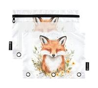 Fustylead Watercolor Cute Fox with Flower Design Big Capacity Pencil Bag Fits 3 Ring Binders, Waterproof Pencil Case with Clear Window for School Cosmetic Office Students Supplies 2 Pack