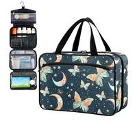 Fustylead Watercolor Hand Draw Butterflies and Moon Stars Pill Organizer Bag Large Medicine Travel Carrying Case with Zipper for Vitamin Supplements Fish Oil, Empty First Aid Kit for Hiking Camping