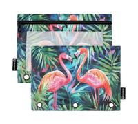 Fustylead Watercolor Pink Flamingos in Jungle Binder Pencil Pouch for 3 Ring, Pencil Pouches Bags with Zipper Clear Window for School Office Cosmetic Students Supplies, 2 Pack
