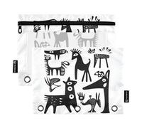 Fustylead Whimsical and Playful Imaginary Animals Pencil Pouch Fits Standard 3-Ring Binders, Zipper Binder Pencil Bag with Clear Window for Office School Cosmetic 2 Pack