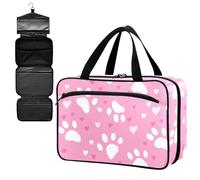 Fustylead White Cat Paw Prints and Hearts on Pink Background Large Medical Storage Bag with Zipper Empty First Aid Bag Trauma Kit for Traveling Hiking Camping Backpacking
