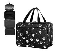 Fustylead White Dog Paw Prints on Black Background Large Medical Supplies Organizer Bag with Zipper Empty First Aid Bag Trauma Kit for Traveling Hiking Camping