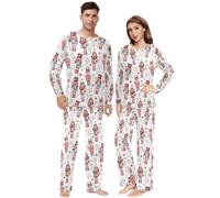 Fustylead Xmas Cute Nutcracker Biscuits and Sweet Unisex Pajama Sets Two Piece Long Sleeve Soft Sleepwear for Men & Women Multi