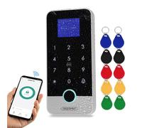 FUSYTULY Bluetooth Tuya RFID Access Control Keypad Fingerprint Biometrics System IP65 Waterproof 13.56MHz RFID Access Controller Touch Keyboard with Screen + 10pcs Keyfobs