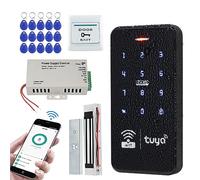 FUSYTULY Outdoor Waterproof Access Control System Kits Wireless WiFi RFID Keypad Touch Password 125KHz 13.56MHz with 180KG Electric Magnetic Lock, Smart Tuya APP Remote Control
