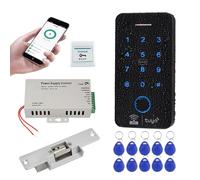 FUSYTULY WiFi Tuya Fingerprint Access Control System Kit Biometrics Waterproof RFID Keypad 125KHz 13.56MHz with Electric Strike Door Lock, DC12V Power Supply + 10pcs Keyfobs Tags