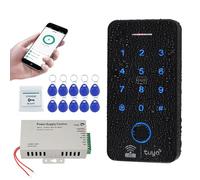 FUSYTULY WiFi Tuya Fingerprint Access Control System Waterproof Biometrics RFID Keypad 125KHz 13.56MHz + DC12V Access Control Power Supply + 10pcs RFID Keyfobs, Without Electric Locks