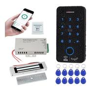 FUSYTULY WiFi Tuya Smart Access Control System Kit Waterproof Biometrics RFID Keypad 125KHz 13.56MHz Fingerprint Password Locks + 180KG Electric Magnetic Lock, 10PCS Key Cards