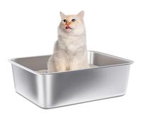 FUTAM Stainless Steel Litter Box, 17.7"x13.8"x6" Medium to Large Metal Litter Box for Kitty/Cat/Rabbits, Easy to Clean, Non Stick Litterbox No Smell for Adult Cats