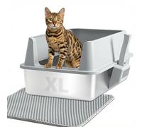 FUTAM Stainless Steel Litter Box with Lid, XL Metal Cat Litter Box with Scoop for Big Cats, High Sided, Anti-Urine Leakage, Never Absorbs Odors, Easy Cleaning, Non-Stick