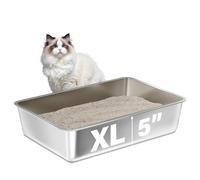 FUTAM Stainless Steel Litter Box,XL Metal Litter Box for Cat, Large Metal Litterbox for Kitty, Easy Clean, Non Stick No Smell