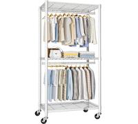 FUTASSI P1 Medium Heavy-Duty Portable Closet, 30" W x 14" D x 76" H, Metal Rolling Clothing Rack, White