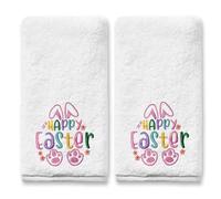 FUTBU Easter Hand Towels Sets of 2-Easter Bunny Kitchen Towels Bathroom Pink Cotton Embroidered-Happy Easter Dish Towels Tea Dishcloths 14x30 Inches Holiday Farmhouse Housewarming Gifts Decorations