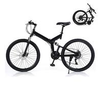 Futchoy 26 Inch Folding Mountain Bike for Adults 21 Speed Mountain Trail Bike with Dual Disc Brakes Foldable Mountain Bike High-carbon Steel Frame Full Suspension Folding Bike (Black)