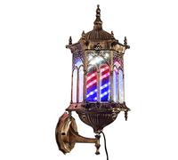 Futchoy 50cm LED Barbershop Pole Light - Retro Wall-Mounted Barbar Lamp Rome Style Hair Salon Barber Hairdressing Sign, Traditional Hair Salon Rotating Light (Brown, Red Blue Strip)