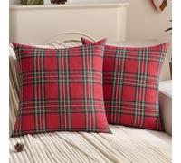 FUTEI Christmas Red Plaid Throw Pillow Covers 24x24 Inch Set of 2 Scottish Tartan Holiday Decorative Euro Pillow Shams Farmhouse Home Decor for Couch Bed Living Room