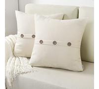 FUTEI Cream White Linen Decorative Throw Pillow Covers 20x20 Inch Set of 2, Square Cushion Case with Vintage Button/Zipper,Modern Farmhouse Home Decor for Couch,Bed