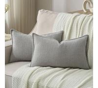 FUTEI Pack of 2 Chenille Throw Pillow Covers 12x20 Inch, Light Grey | Premium Houndstooth Chenille Front/Smooth Velvet Back,Hidden Zipper,Machine Washable,Pilling-Resistant,Colorfast,No Insert.