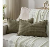 FUTEI Pack of 2 Chenille Throw Pillow Covers 12x20 Inch, Olive Green | Premium Houndstooth Chenille Front/Smooth Velvet Back,Hidden Zipper,Machine Washable,Pilling-Resistant,Colorfast,No Insert.