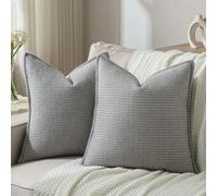 FUTEI Pack of 2 Chenille Throw Pillow Covers 18x18 Inch, Light Grey | Premium Houndstooth Chenille Front/Smooth Velvet Back,Hidden Zipper,Machine Washable,Pilling-Resistant,Colorfast,No Insert.