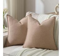 FUTEI Pack of 2 Chenille Throw Pillow Covers 26x26 Inch, Camel | Premium Houndstooth Chenille Front/Smooth Velvet Back,Hidden Zipper,Machine Washable,Pilling-Resistant,Colorfast,No Insert.