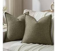 FUTEI Pack of 2 Chenille Throw Pillow Covers 26x26 Inch, Olive Green | Premium Houndstooth Chenille Front/Smooth Velvet Back,Hidden Zipper,Machine Washable,Pilling-Resistant,Colorfast,No Insert.