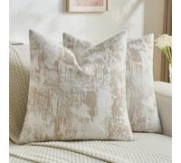FUTEI Pack of 2 Faux Cashmere Jacquard Throw Pillow Covers 18x18 Inch Soft Marble Pattern Vintage Decorative Cushion Case Modern Farmhouse Accent for Couch Bed Living Room, Khaki White