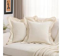 FUTEI Soft Cozy Beige Chenille Decorative Throw Pillow Covers 26x26 Inch Set of 2,Double Stitch Scalloped Bordered Euro Pillow Sham,Modern Home Decor for Couch Bed Living Room