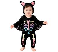 FUTERLY Bat Baby Costume Halloween, Skeleton Outfit for Newborn | Spooky Hooded Romper with Pointed Ears & Wings, Ribcage Print Warm Clothes for Babies, Boy & Girl, Great for Dress-Up
