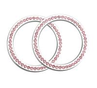 Futheda 2pcs Car One Key Engine Start Button Ring Sticker Emblem Crystal Rhinestone Ring Auto Start Engine Ignition Key Button Bling Car Interior Decorative Diamante Ring Unique Luxury Gift Pink