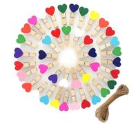 Futihana 80 Pieces Wooden Heart Clothespins Mini Heart Photo Clips Colorful Small Clothes Pins for Crafts Picture Hanging Display