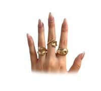 FUTIMELY 3Pcs Chunky Open Rings Set,Minimalist Plated Gold Stackable Geometric Knuckle Ring Set,Trendy Adjustable Stainless Steel Midi Rings for Women, S, Metal, No Gemstone