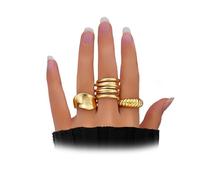FUTIMELY 3Pcs Gold Chunky Rings,Stacking Layered Thick Knuckle Statement Rings Set for Women Men,Simple Geometric Thick Croissant Multiple Lines Finger Ring, L, Alloy Steel, No Gemstone