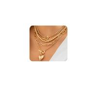 FUTIMELY 4Pcs Layered Heart Pendant OT Necklace,Charming Paperclip Bead Chain OT Statement Choker,Aesthetic Silver Love Toggle Collar Necklace for Women, L, Alloy Steel, No Gemstone