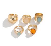 FUTIMELY 5Pcs Chunky Rhinestone Knuckle Rings Set for Women,Plated Gold Colorful Crystal Stackable Ring Set,Trendy Zirconia Midi Ring Charm Jewelry, S, Metal, No Gemstone