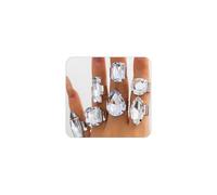 FUTIMELY 7Pcs Exaggerated Chunky Large Rhinestone Ring Set,Glitter Heart Square Oval Teardrop Knuckle Rings,Unique Red Crystal Open Rings Pack Cocktail Jewelry, Alloy Steel, No Gemstone