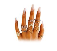 FUTIMELY 9Pcs Chunky Knuckle Ring Set,Vintage Two Tone Dainty Geometric Stackable Midi Rings Set,Charming Hollow Personalized Open Joint Rings for Women, S, Metal, No Gemstone