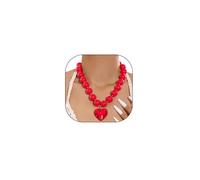 FUTIMELY Chunky Beaded Heart Charming Necklace for Women,Y2k Puffy Love Pendant Round Beads Strand Necklaces,Punk Red Resin Heart Choker Cool Halloween Jewelry, L, Plastic, No Gemstone