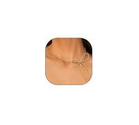 FUTIMELY Dainty Bead Bowknot Necklaces,Minimalist Small Ball Bow Personalized Metal Choker,Vintage Gold Big Bowknot Collarbone Necklace for Women Ladies, S, Alloy Steel, No Gemstone