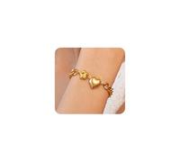 FUTIMELY Gold Heart Charm Bracelets for Women,Puffy Heart Charming Bracelet Adjustable Chain Link Bracelet Fashion Jewelry, L, Alloy, no gemstone