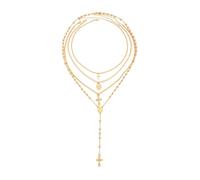 FUTIMELY Gold Layered Cross Necklace,Vintage Rosary Bead Virgin Mary Necklaces for Women,Stackable Long Cross Necklace Catholic Gift, Large, Alloy Steel, No Gemstone