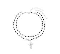 FUTIMELY Gothic Black Beads Large Cross Pendant Necklace for Women,Trendy Punk Grunge Layered Y2k Chain Necklace,Dainty Halloween Party Jewelry Gifts, Zinc, No Gemstone
