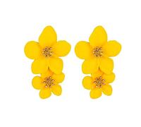 FUTIMELY Large Flower Drop Dangle Earrings for Women,Bohemian Chic Double Floral Layered Petal Statement Metal Long Personalized Fashion Earring for Women, Zinc, No Gemstone