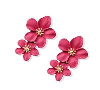FUTIMELY Large Flower Drop Dangle Earrings for Women,Bohemian Chic Double Floral Layered Petal Statement Metal Long Personalized Fashion Earring for Women, Zinc, No Gemstone