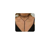 FUTIMELY Layered Rhinestone Y Long Necklace,Glittering Layering Black Cubic Zirconia Statement Choker,Charming Crystal Tennis Chain Collar Necklace for Women, S, Alloy Steel, No Gemstone