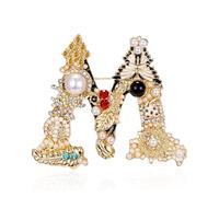 FUTIMELY Pearl Initial Letter Brooch for Women Girls,Gold Plated Crystal Rhinestone Enamel Colorful Alphabet Brooch Pins Wedding Bridal Jewerly, Alloy Steel, no gemstone