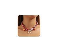 FUTIMELY Scarf Necklace With Charm,Red Fabric Chain Heart Pendant Bandana Necklace for Women,Unique Puffy Love Choker Necklaces, S, Alloy Steel, No Gemstone
