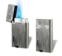 Futlidys 2 Pack Double Jet Flame Gas Lighter with Protect Cover, Butane Refillable and Adjustable Flame Windproof Torch Lighter, Vintage with Brushed Pattern. Grey(Sold without Gas)